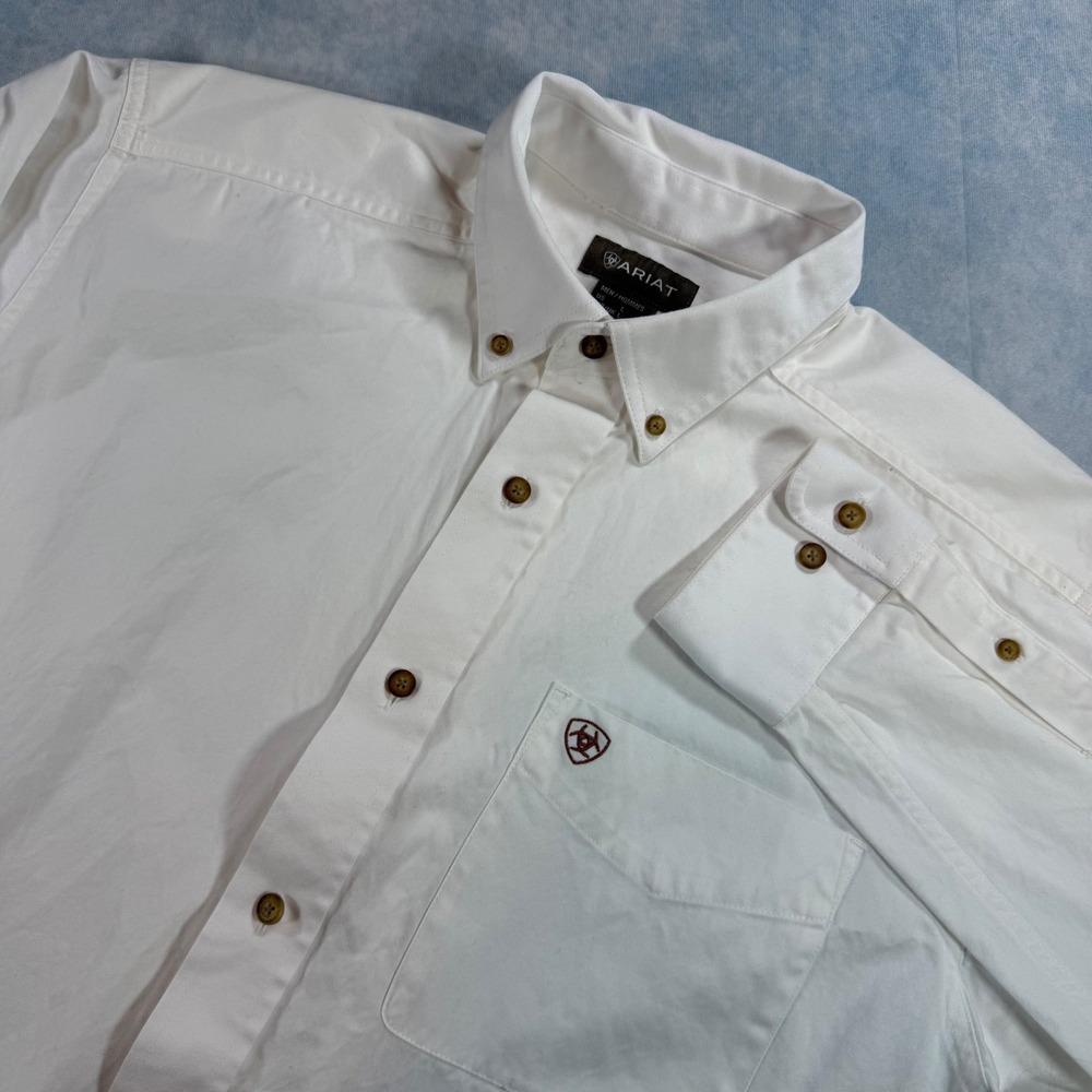 Ariat Button Down Shirt Mens Large White Excellent Long Sleeve Cotton Twill